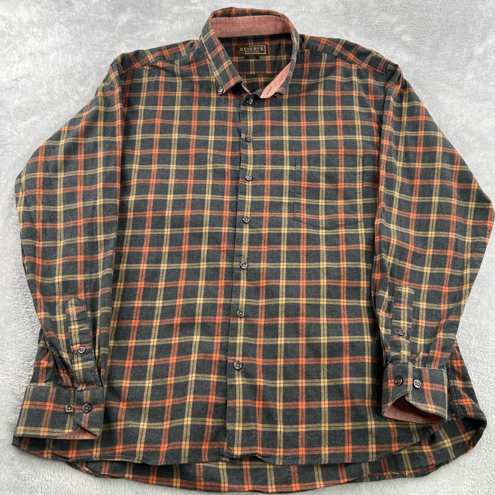 Patrick James Reserve Plaid Flannel Button Down 2XL Orange Grey Classic Shirt - Picture 1 of 12